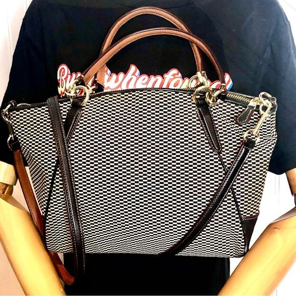 COACH Legacy Black White Jacquard and Leather Color Block Shoulder Bag - Picture 3 of 17